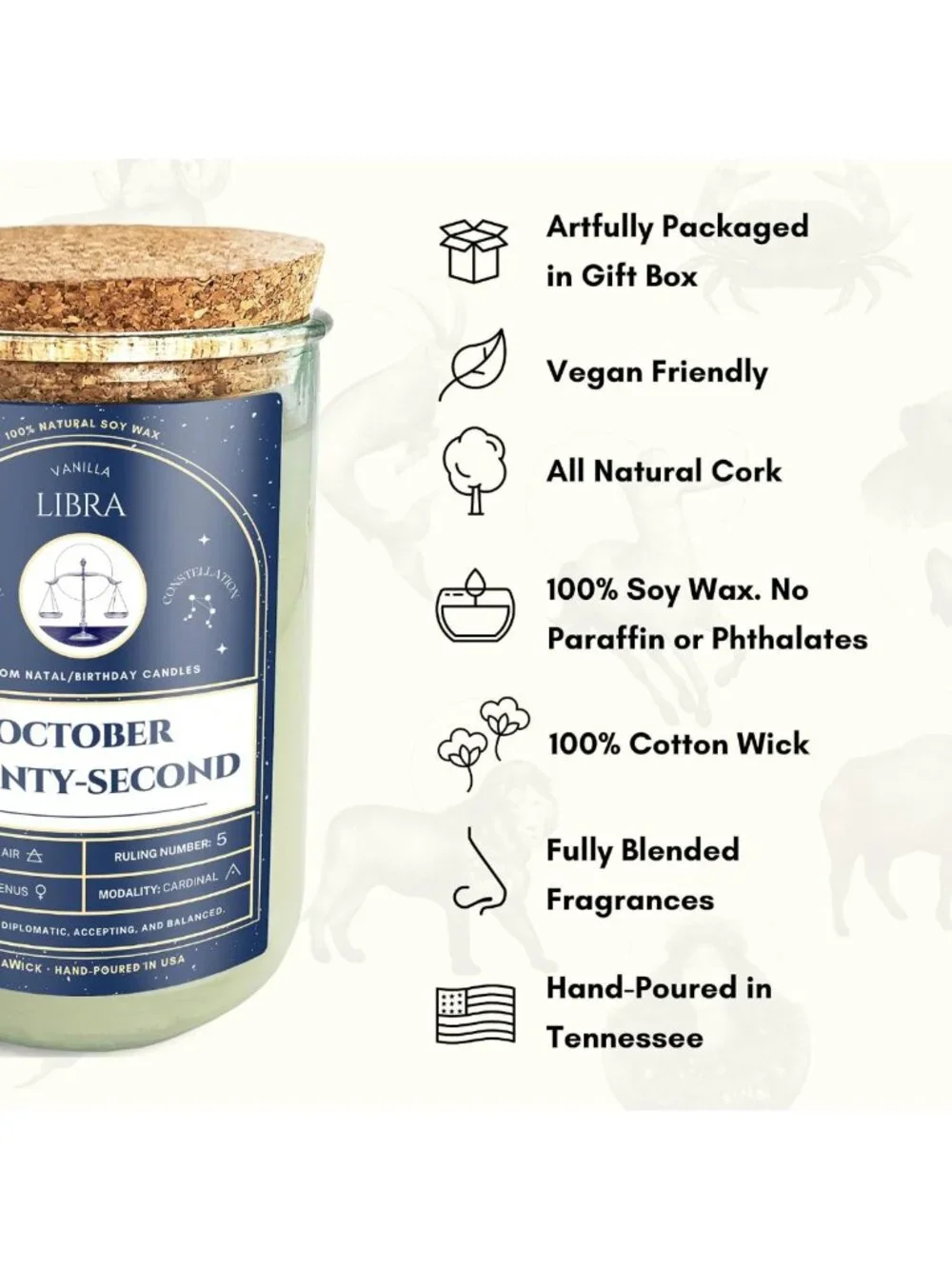 Custom Zodiac Birthday Candles | Scented Soy Wax | Astrology Gifts | 75+ Hour
